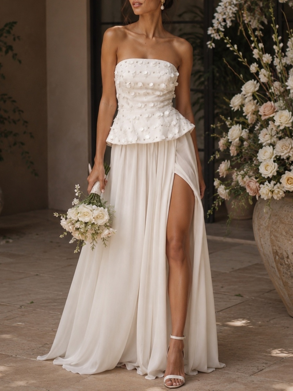 BHLDN Strapless Embellished Peplum Pleated Maxi Dress
BHLDN